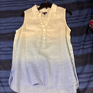 Talbots Sleeveless Blue and Cream Blouse